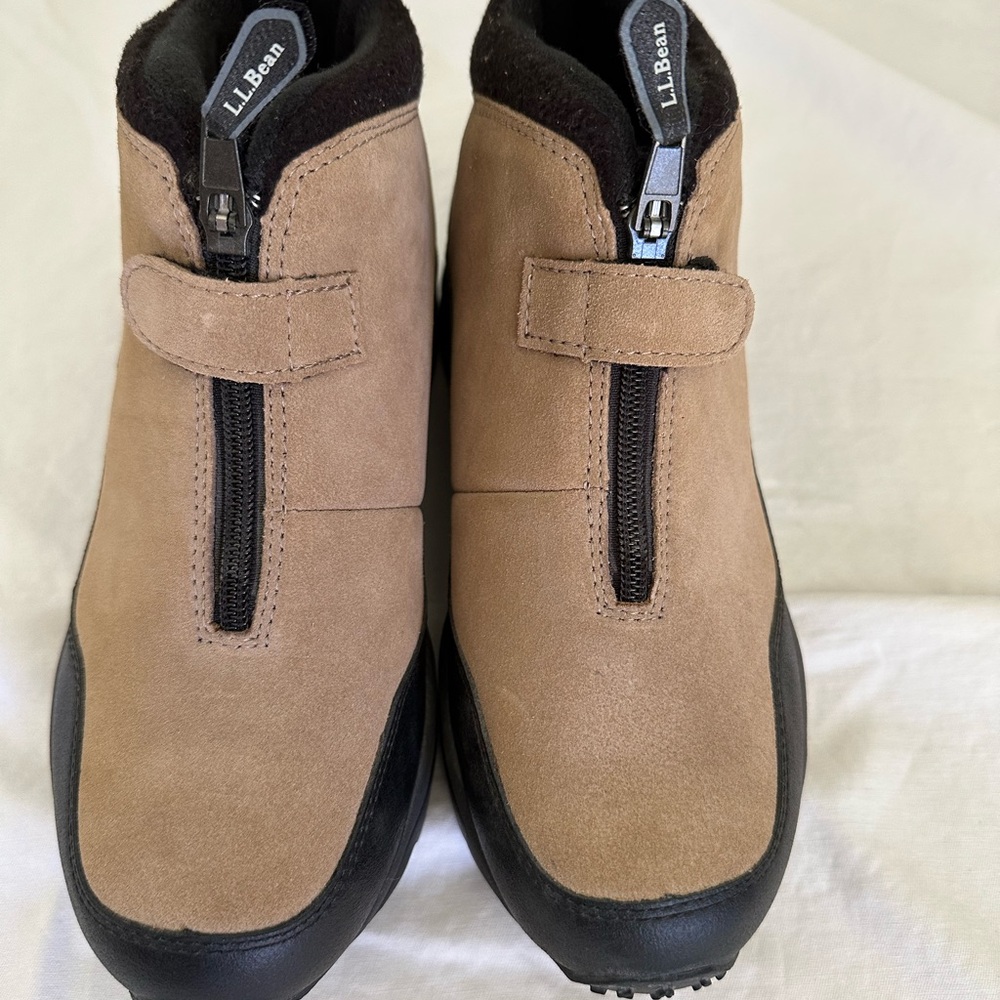 L.L. Bean Tan and Black Ankle Booties with Front Zipper